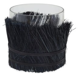Orsina Modern Black Candle Holder, Coastal Styled Small Candle Holder, Natural Black and Round Glass Candle Holder