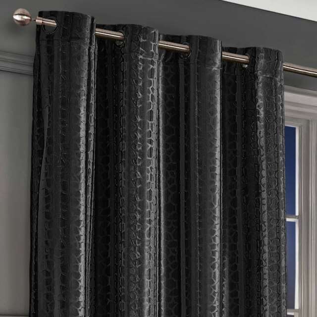 Intimates Verity Crushed Velvet Ready Made Eyelet Curtains - 140cm x 137cm Black