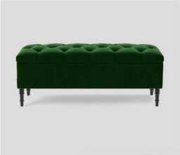 90cm Swiss Chesterfield Ottoman Storage Bench- Plush Velvet Shoe Bench - Forest Green Upholstery Footstool with Storage