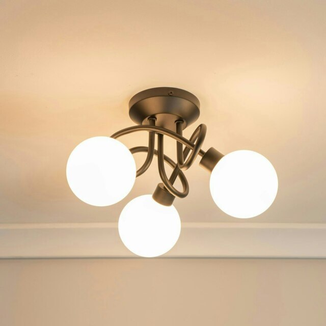 ValueLights Velika Black 3 Way Opaque Flush Ceiling Light with LED Bulbs Black