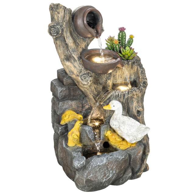 Outsunny 5-Tier Outdoor Waterfall Fountain, Water Feature with LED Lights Multi Mixed Colour 30L x 28W x 56H cm
