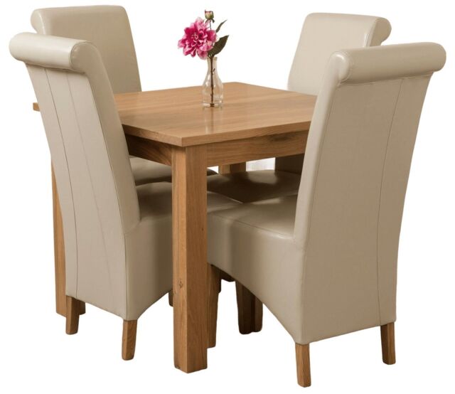 Oslo 90 x 90 cm Oak Small Dining Table and 4 Montana Leather Chairs Cream Cream