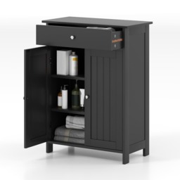 COSTWAY Bathroom Floor Cabinet Freestanding Storage Organizer w/2 Doors-Black