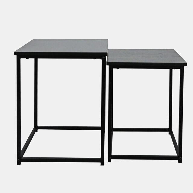 OHS 2 Piece Wood Top Modern Home Decor Side End Coffee Nest Of Tables Black
