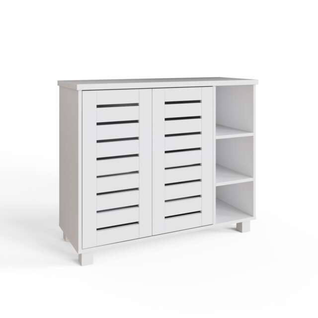 Bodie 2 Door 3 Shelf Shoe Cabinet White White