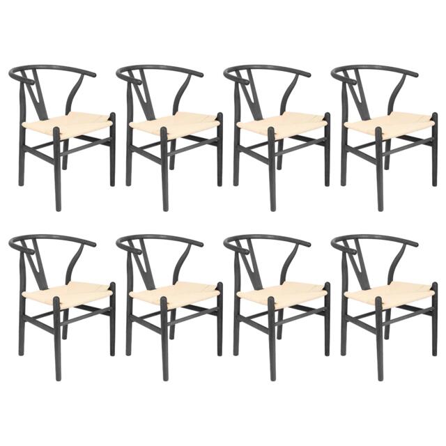 Nicholas Winter 8x Beech Wooden Danish Style Dining Chairs - Black - Solid Wood Wish Beech Bone Wood Chairs Black Black/Natural