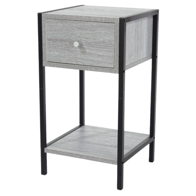 Kelly One Drawer Compact Bedside Cabinet with Metal Frame - Modern Bedside Table Grey Grey Oak Effect One Size 1