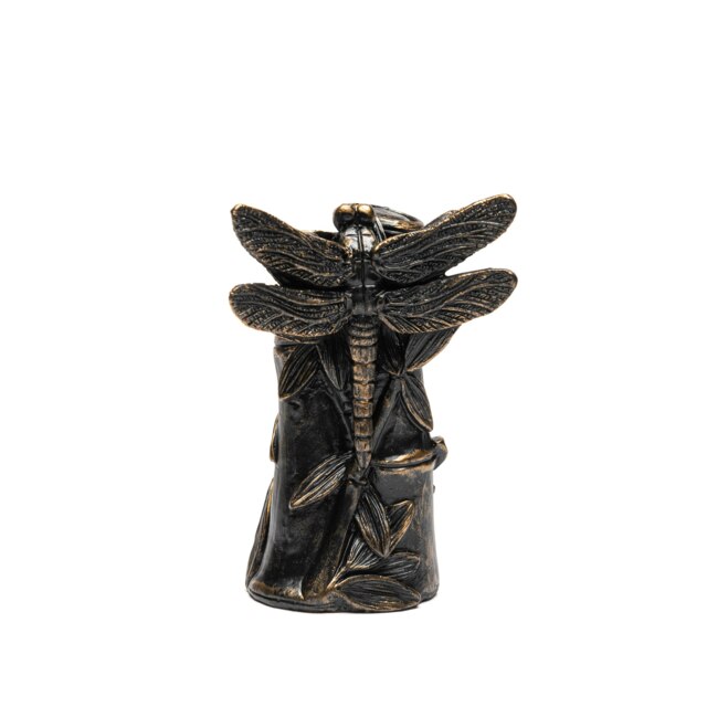 Cane Companions Figurine Antique Bronze Dragonfly On Bamboo