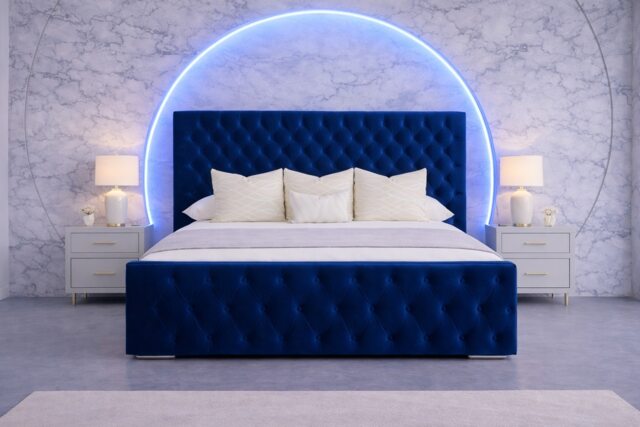 The Luxury Duke 4FT Small Double Bed Frame in Blue Plush