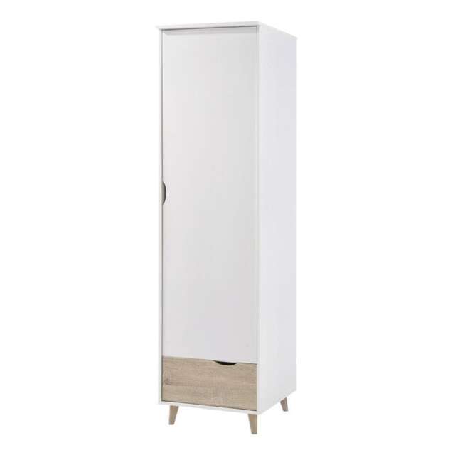 Stockholm 1 Door Wardrobe - Particle Board - L58 x W50 x H190 cm - Oak/White White
