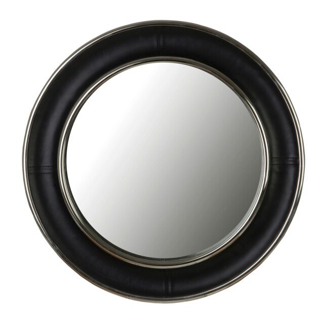 Churchill Black Genuine Leather Wide Rim Wall Mirror Black