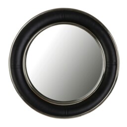 Churchill Black Genuine Leather Wide Rim Wall Mirror Black