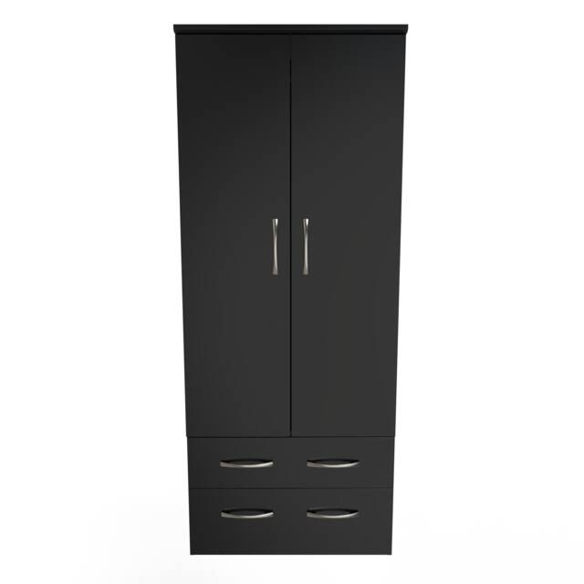 Hampshire 2 Drawer Double Wardrobe in Black Matt (Ready Assembled) Black Black Matt
