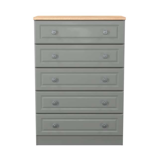 Surrey 5 Drawer Chest of Drawers in Dusk Grey & Bardolino Oak (Ready Assembled) Grey Dusk Grey & Bardolino Oak