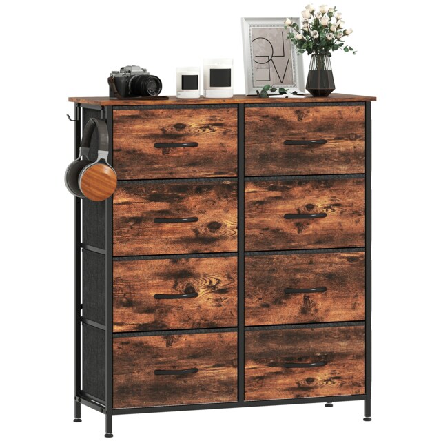 HOMCOM Fabric Chest of Drawers, 8 Drawer Dresser for Bedroom, Rustic Brown Brown