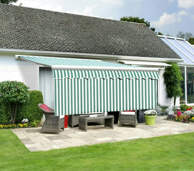 Primrose 4m Dropdown Green and White Awning Valance 1m Drop Green Green and White Stripe 1