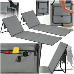 Sun Lounger Mina - set of 2 - padded backrest, foldable, with shoulder strap & storage bag Grey