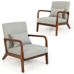 COSTWAY Accent Chair Leisure Armchair with Lumbar Pillow Grey