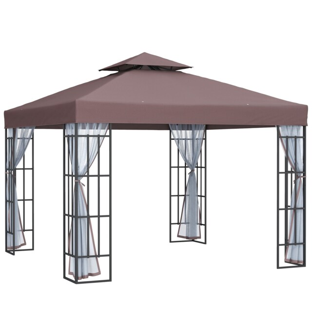 Outsunny 3 x 3(m) Patio Gazebo Canopy Garden Pavilion with 2 Tier Roof, Coffee Brown