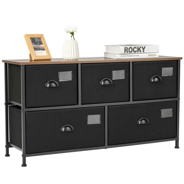 COSTWAY 5-Drawer Storage Dresser Organizer w/ Fabric Bins Black