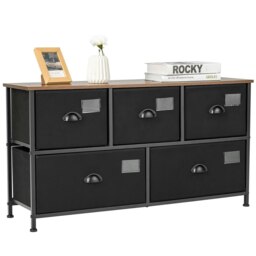 COSTWAY 5-Drawer Storage Dresser Organizer w/ Fabric Bins Black