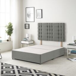 Astoria Divan Bed Base with 30 Inch Diamonte Button Headboard Linen Fabric Silver Silver Small Double