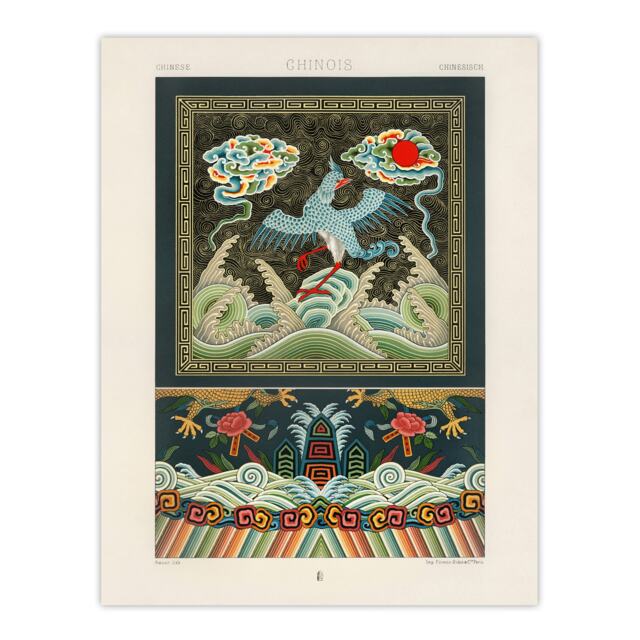 "Chinese Patterns with Birds Racinet Vintage Huge Wall Art Poster Print 24X32"""