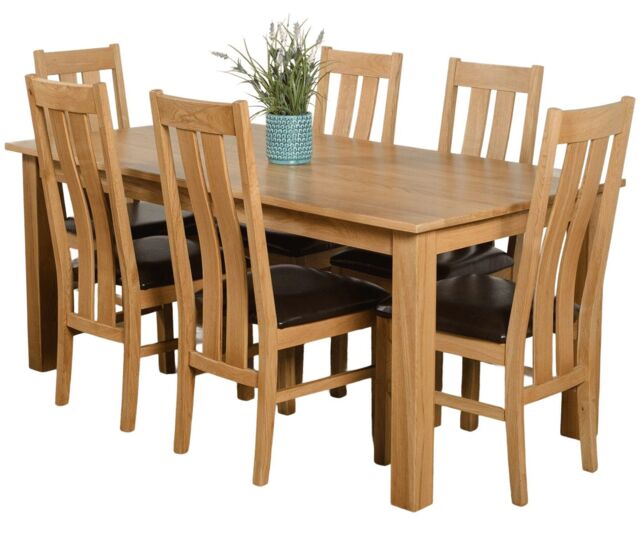 Oslo 180 x 90 cm Large Oak Dining Table and 6 Princeton Chairs Brown Brown