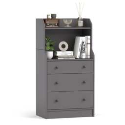 COSTWAY 3 Drawer Dresser Storage Organizer with Shelves Grey