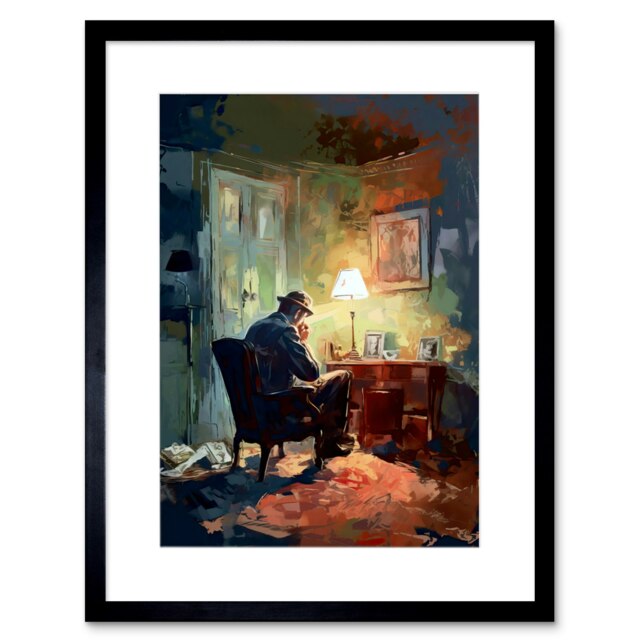 "Private Detective his Office Film Noir Style 9x7"" Black Framed Wall Art Print"