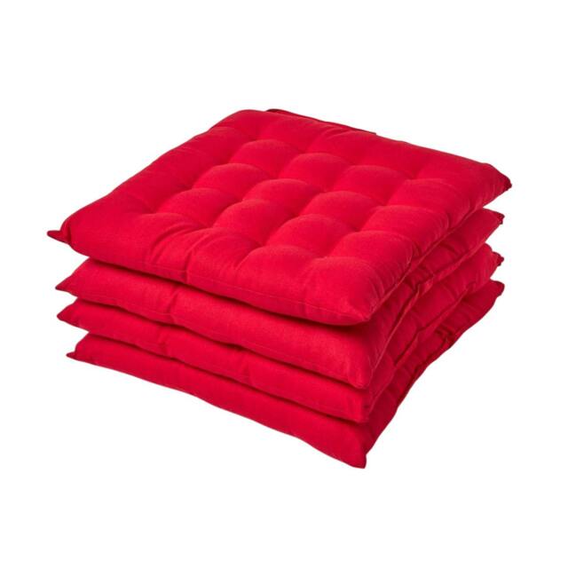 Homescapes 4 x Seat Pads Luxury Cotton Indoor Outdoor Garden Dining Cushion Red 40 x 40 cm 4