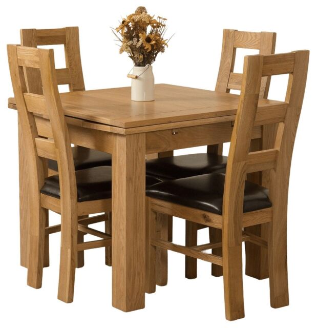 Richmond 90-150cm Square Oak Extending Dining Table and 4 Yale Chairs Brown Brown