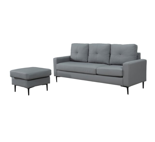 Monza 3-Seater L-Shaped Air Leather Sectional Sofa with Movable Footstool - Grey Grey Grey Three Seater 1