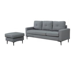 Monza 3-Seater L-Shaped Air Leather Sectional Sofa with Movable Footstool - Grey Grey Grey Three Seater 1