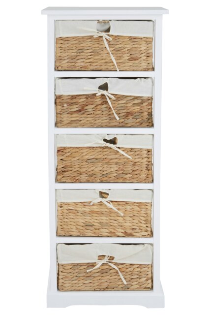 Interiors By Premier Modern 5 Seagrass Drawer Chest, Stylish Chest Of Drawers For Livingroom, Sleek Minimalist Chest For Lounge White