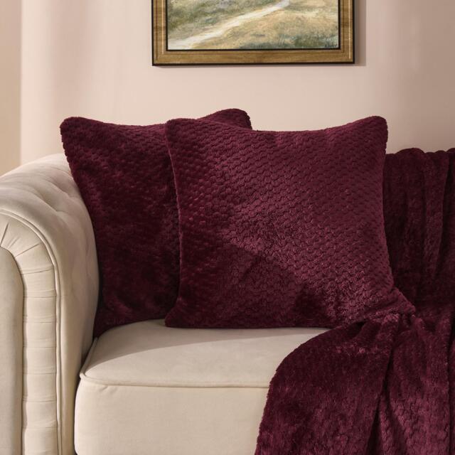 OHS 2 Pack of Waffle Fleece Square Cushion Covers Red Wine 45 x 45 cm