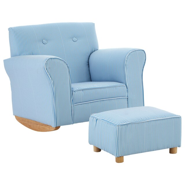 Premier Kids Blue and White Stripe Rocker with Footstool for Kids, Velvet Stool, Adjustable Sofa Footstool, Ergonomic Sofa