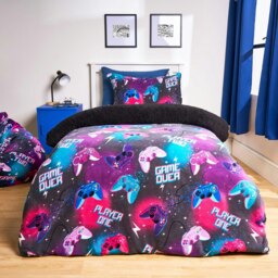 OHS Reversible Gaming Fleece Soft Cosy Duvet Cover Set Multi Multi Black/Purple Double