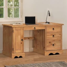 Mercers Furniture Corona Straight Computer Desk 3 Drawer 1 Door Office Bedroom Solid Wood Pine with Mexican Styling Wooden
