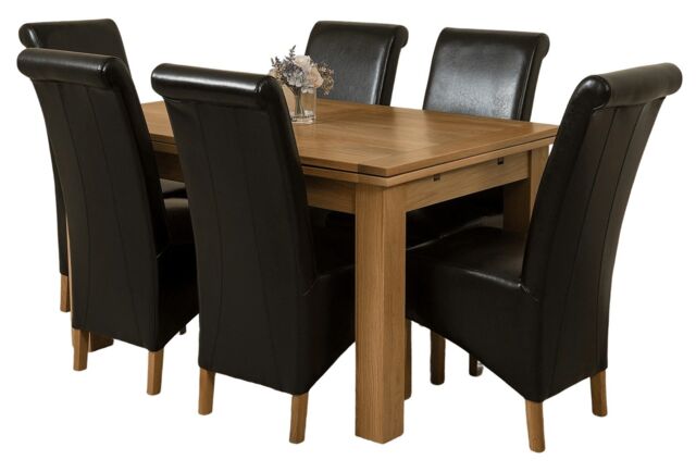 Richmond 140-220cm Oak Extending Dining Table & 6 Montana Leather Chairs Black Black