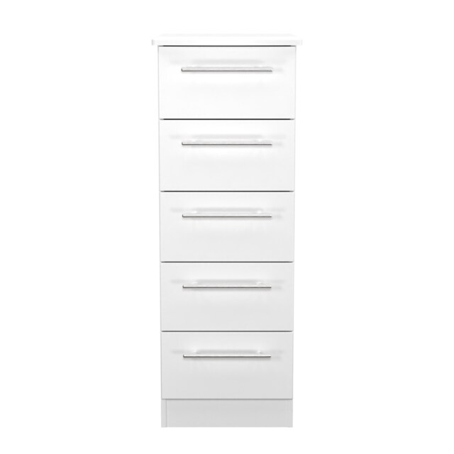 Carlton 5 Drawer Tall Bedside Cabinet in Porcelain Matt (Ready Assembled) White Porcelain Matt