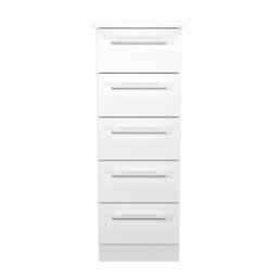 Carlton 5 Drawer Tall Bedside Cabinet in Porcelain Matt (Ready Assembled) White Porcelain Matt