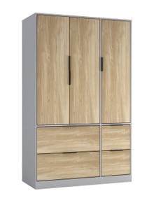 FUJI 3 Door 4 Drawer Wardrobe Grey Grey & Oak 117 x 55 x 8.5 1
