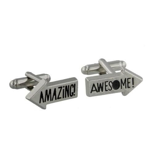 "Boom Shaka Laka ""Awesome"" and ""Amazing"" Rhodium Plated Cufflinks"