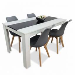 Modern Stone Grey Effect Dining Table Set with 4 Grey Plastic Chairs Dining Room Furniture