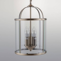 Antique Brass 3 Light Lantern Style Pendant Yellow Antique brass plate and clear glass Small 1