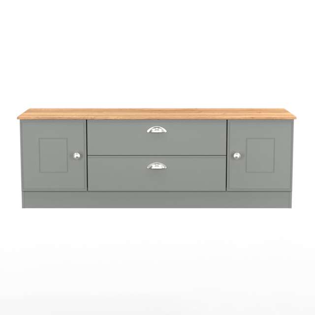 Albert 2 Door 2 Drawer Wide TV Unit in Dusk Grey & Riviera Oak (Ready Assembled) Grey Dusk Grey & Riviera Oak