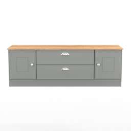 Albert 2 Door 2 Drawer Wide TV Unit in Dusk Grey & Riviera Oak (Ready Assembled) Grey Dusk Grey & Riviera Oak