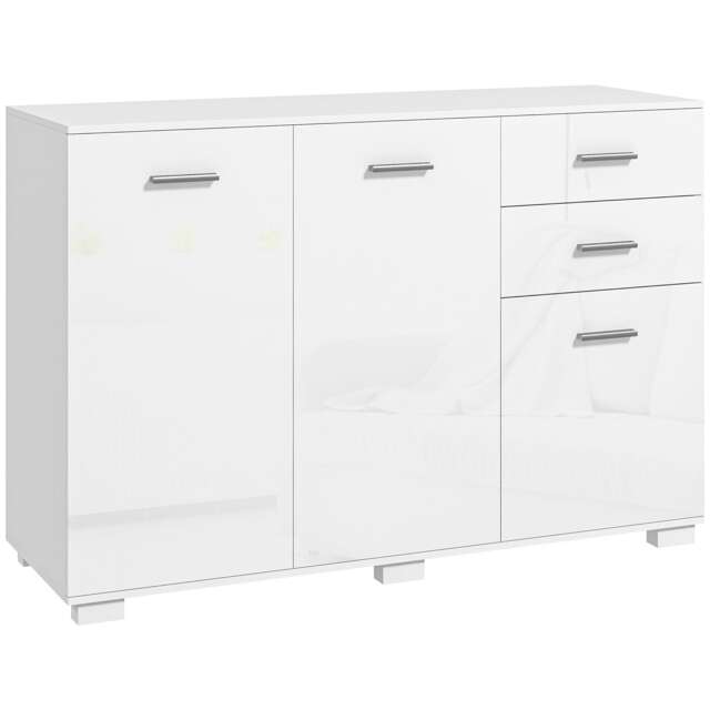 HOMCOM Sideboard Kitchen Storage Cabinet with 2 Drawers, High Gloss White