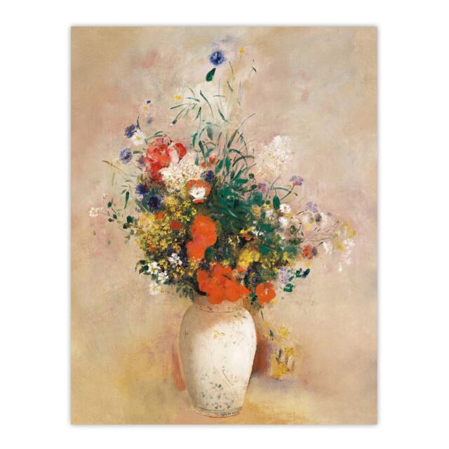 "Vase of Flowers in Pink Background Redon Vintage Wall Art Poster Print 12X16"""